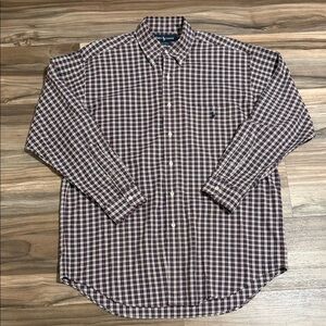 Ralph Lauren Shirt Mens Medium Blue Red Plaid Big Shirt 100% Cotton